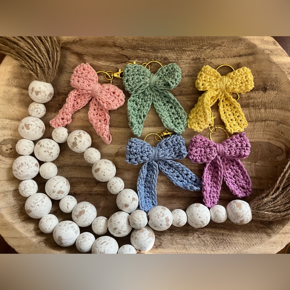 Crochet Bow Keychain Bag Charm